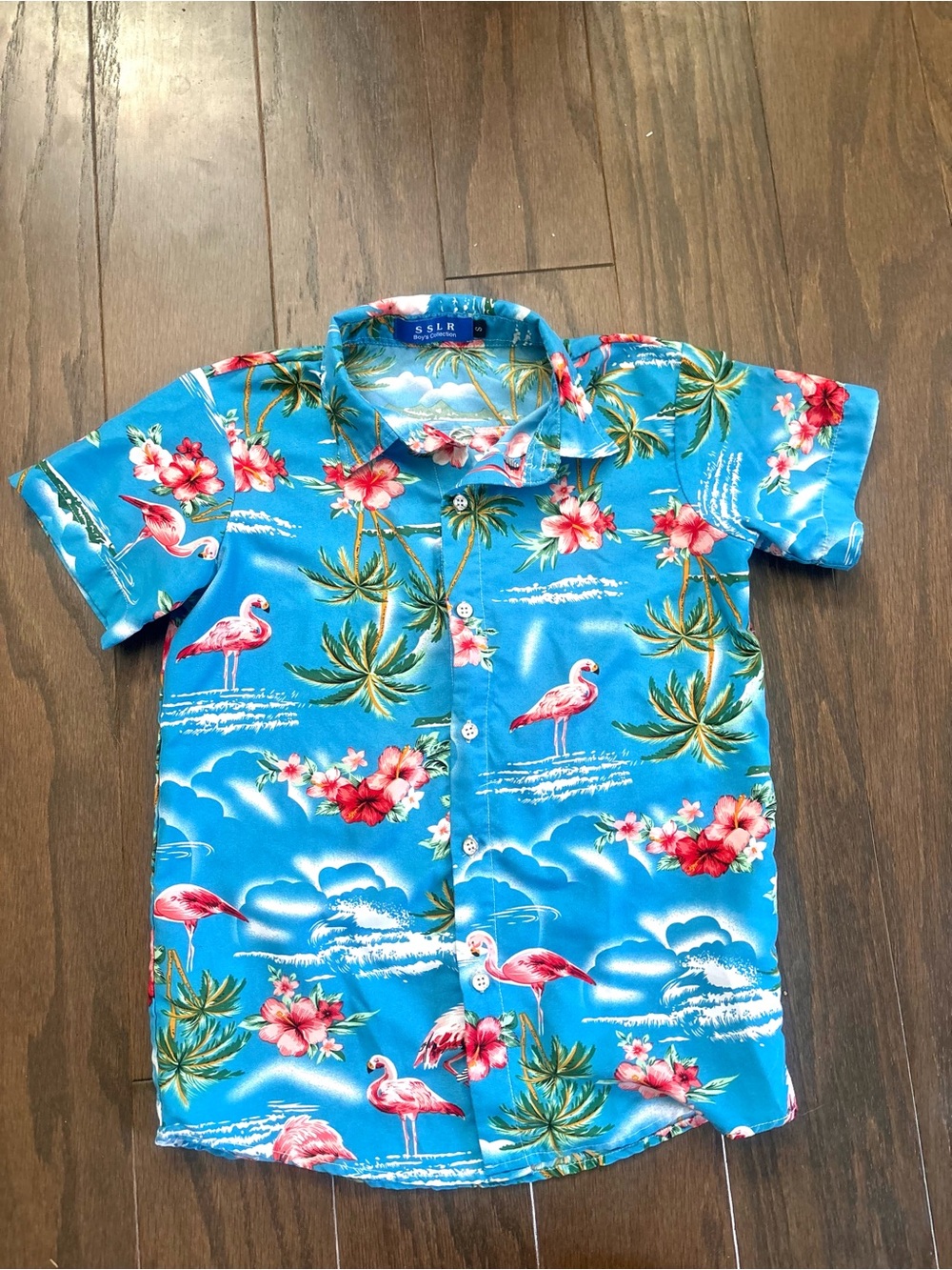 SSLR Boys Blue/ Multi-Color Short Sleeve Button Down Hawaiian Shirt- Sz S